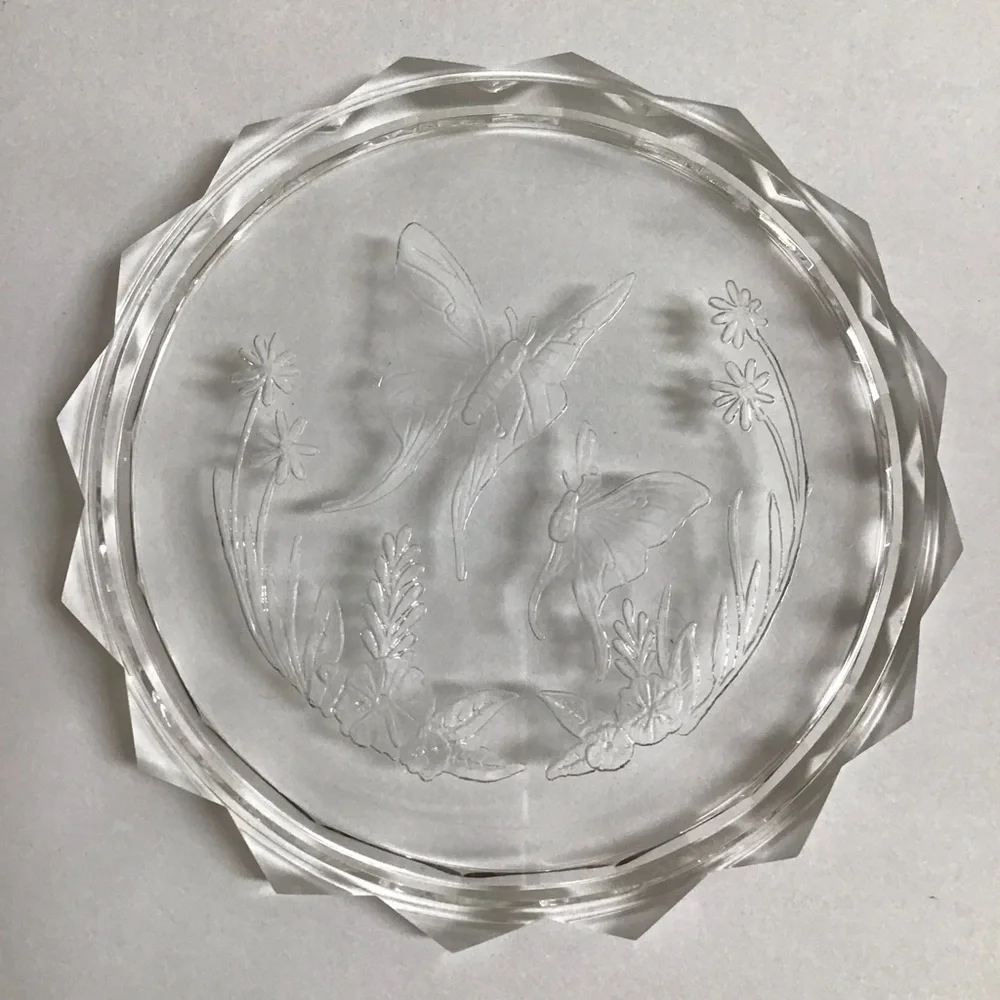 Lucite Acrylic Jewelry Box w/Lid Etched Butterfly Floral 70’s Boho Diamond Edge
